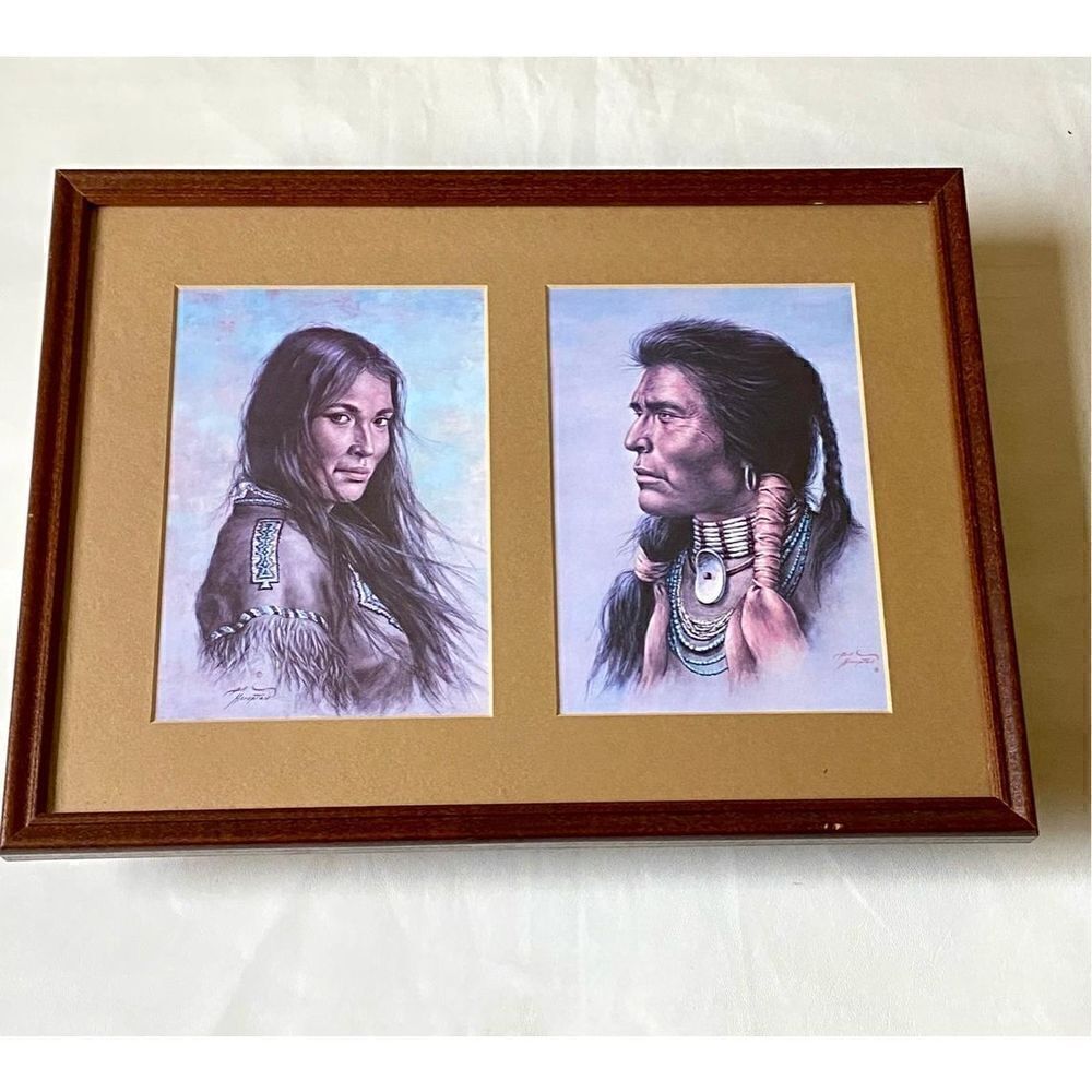 Vintage Bill Hampton Native American Side by Side Prints Framed 10in L x 13.5inW